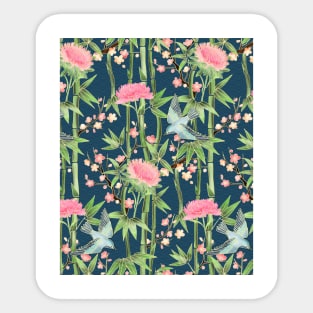 Bamboo, Birds and Blossom - dark teal Sticker